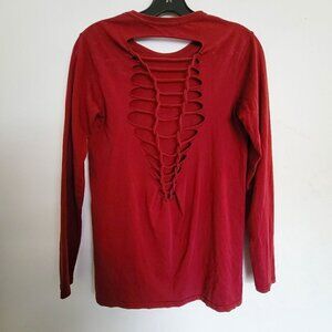 IRO Jeans Lynae Distressed Raw Hem Cut Out Back Jersey Knit Long Sleeve Top XS